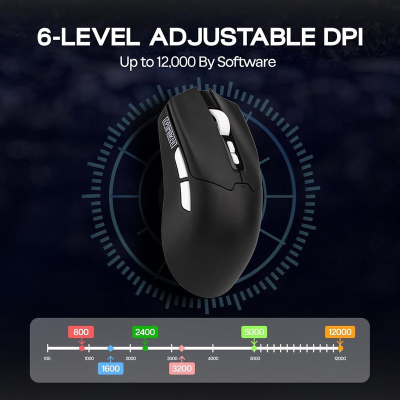 EPOMAKER Click Lite Wireless Gaming Mouse, 800 to 12,000 DPI Adjustable, PAW3311 Sensor, 500mAh, 59g, 2.4G/BT/USB-C Rechargeable Wireless Mouse with 5 Programmable Buttons for PC/Mac/Linux (Black) - Image 5
